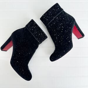 Christian Louboutin Moulamax Black Velvet Ankle Boots Sparkle Galaxy 39 85mm